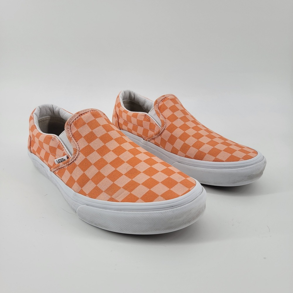 Vans Classic Slip On Mens 8 Womens 9.5 Orange Peach Nectar Checkerboard Sneakers
